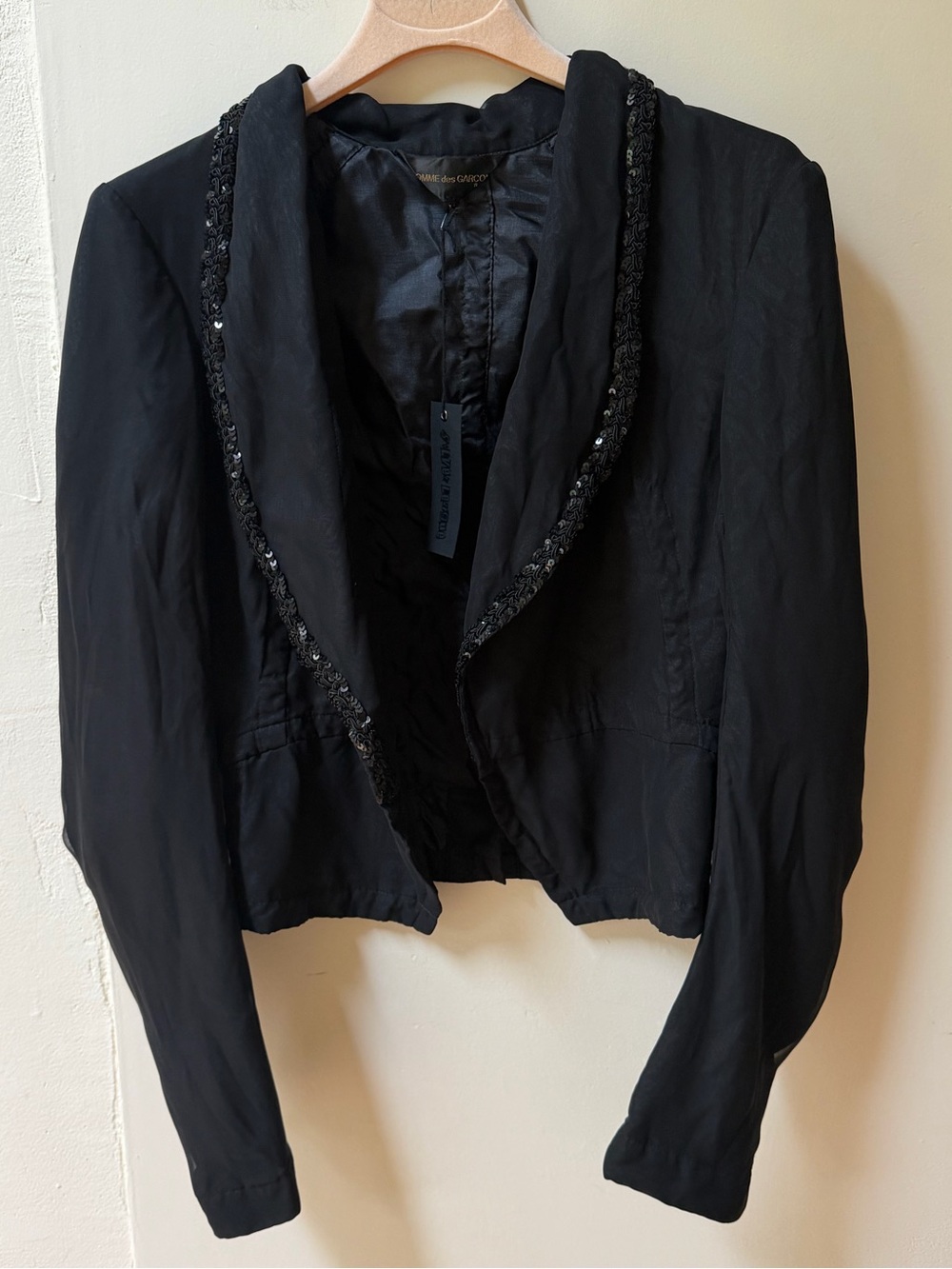 Comme des Garcons Black Cropped Blazer with Sequin Trim
